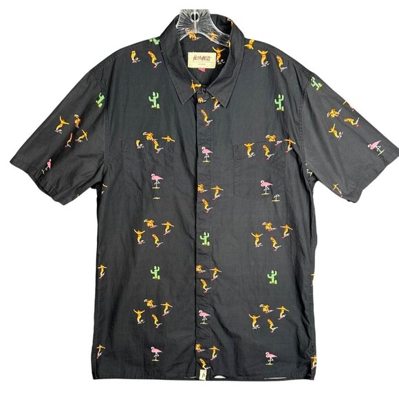 Altamont Skatebirds Mens Button Down Shirts XL Charcoal Black Cactus Flamingo Sk - Picture 1 of 13